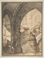 Free download Framed Design for a Stage Set with Arches, Stairs, Human Figure and Sphinx Statue. free photo or picture to be edited with GIMP online image editor