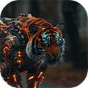 futuristic half robot tiger on the street  screen for extension Chrome web store in OffiDocs Chromium