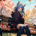Gentle Autumn – Cat Eared Girl on the Park Bench  screen for extension Chrome web store in OffiDocs Chromium