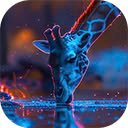 Giraffe in the forest with purple neon light  screen for extension Chrome web store in OffiDocs Chromium