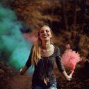 Girl holding smoke fireworks  screen for extension Chrome web store in OffiDocs Chromium