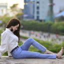 Girl in white shirt and jeans  screen for extension Chrome web store in OffiDocs Chromium