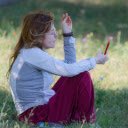 Girl in white shirt and purple pink pants  screen for extension Chrome web store in OffiDocs Chromium