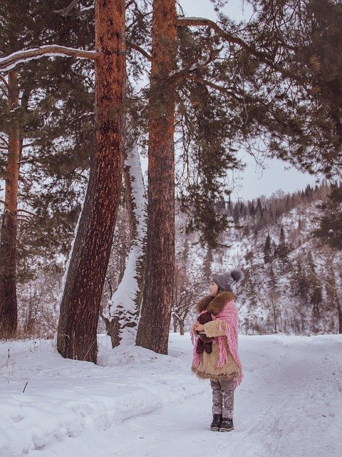 Free download girl kid winter woods forest snow free picture to be edited with GIMP free online image editor