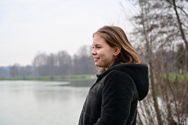 Free download girl lake profile smile look fog free picture to be edited with GIMP free online image editor