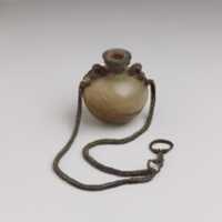 Free download Glass aryballus (oil bottle) with bronze suspension chain free photo or picture to be edited with GIMP online image editor