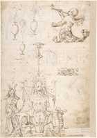 Free download Grotesques in Three Bands, with Garlands, Key Designs, and Masks (recto); Term with a Marine Wind Figure (Modified Zephyr) (verso) free photo or picture to be edited with GIMP online image editor