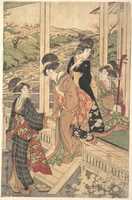 Free download Group of Women on the Engawa of a Country House, in the time of the Cherry Blossoming free photo or picture to be edited with GIMP online image editor