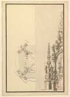 Free download Half Plan and Half Elevation for a Catafalque with Royal Crown Surmounting the Casket free photo or picture to be edited with GIMP online image editor