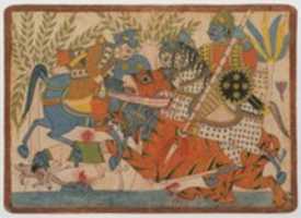 Free download Harishchandra and His Minister Killing a Tiger: Folio from a Harishchandra Series India (Maharashtra and northern Karnataka) free photo or picture to be edited with GIMP online image editor
