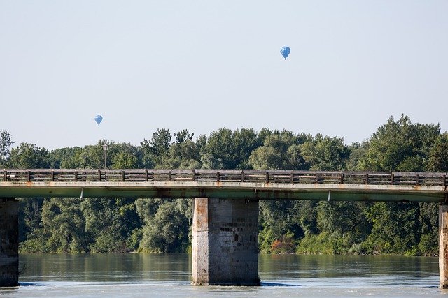 Baixe gratuitamente a imagem gratuita do fluxo da ponte do balão do céu voando para ser editada com o editor de imagens on-line gratuito do GIMP