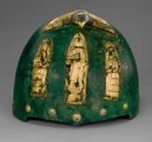 Free download Helmet with divine figures beneath a bird with outstretched wings free photo or picture to be edited with GIMP online image editor