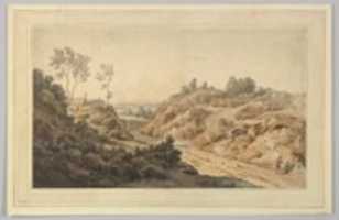 Free download Hilly Landscape with Two Figures on a Road free photo or picture to be edited with GIMP online image editor