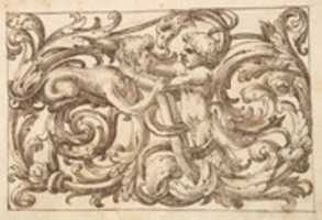 Free download Horizontal Panel Design with a Man fighting a Sphinx and a Fantastical Creature Interspersed between Acanthus Rinceaux free photo or picture to be edited with GIMP online image editor