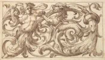 Gratis download Horizontaal paneelontwerp met een jonge man en een (mannelijke) sfinx afgewisseld tussen Acanthus Rinceaux gratis foto of afbeelding om te bewerken met GIMP online afbeeldingseditor