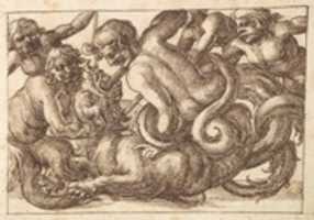Free download Horizontal Panel Design with Five Male Figures Fighting a Dragon free photo or picture to be edited with GIMP online image editor