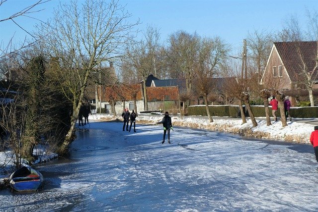 Free download ice skating river frozen trees free picture to be edited with GIMP free online image editor