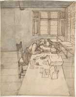 Free download Interior with a Man Writing on a Long Table free photo or picture to be edited with GIMP online image editor