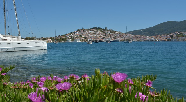 Free download island sea greece blossom flowers free picture to be edited with GIMP free online image editor