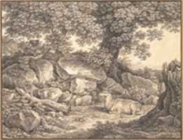 Free download Italian Landscape with Trees, Rocks and a Resting Deer free photo or picture to be edited with GIMP online image editor