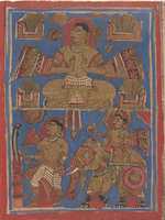 Free download Kamatha Performing the Five Fire Penances (top) and Parsvanatha Rescuing the Snake Dharana (bottom): Folio from a Kalpasutra Manuscript free photo or picture to be edited with GIMP online image editor
