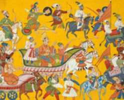 Free download King Dasaratha and His Retinue Proceed to Ramas Wedding: Folio from the Shangri II Ramayana Series free photo or picture to be edited with GIMP online image editor