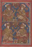 Free download King Siddhartha Tells Queen Trisala the Meaning of the Fourteen Dreams (left) and The Interpretation of Dreams (right): Folio from a Kalpasutra Manuscript free photo or picture to be edited with GIMP online image editor