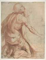 Free download Kneeling Bearded Old Man (recto); Section of a Draped Limb and Sketches (verso) free photo or picture to be edited with GIMP online image editor