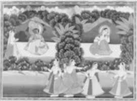 Free download Krishna and Radha Seated on a Platform in Landscape with Dancers and Attendant free photo or picture to be edited with GIMP online image editor