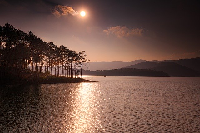 Free download lake sunset dawn sun mountains free picture to be edited with GIMP free online image editor