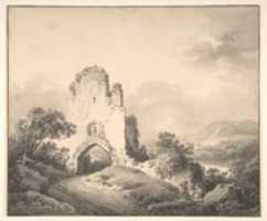 Free download Landscape with a Ruined Tower and Two Figures free photo or picture to be edited with GIMP online image editor