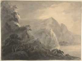 Free download Landscape with Hill, Lake and Figures free photo or picture to be edited with GIMP online image editor