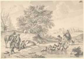 Free download Landscape with Resting Cavaliers and Shepard with Flock free photo or picture to be edited with GIMP online image editor