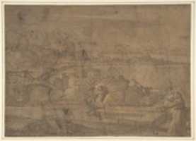 Free download Landscape with Saint Christopher and Male Monastic Saint (recto); Victory Crowning a Warrior, and Two Other Figures (verso). free photo or picture to be edited with GIMP online image editor