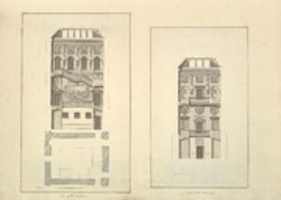 Free download Leaf from Aedes Walpolianae mounted with two drawings (a): Side of the Staircase, Houghton Hall, Norfolk, Elevation; (b): End of Staircase, Houghton Hall, Norfolk free photo or picture to be edited with GIMP online image editor