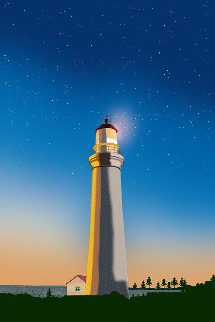Faça o download gratuito da ilustração gratuita do Lighthouse Trees Sky para ser editada com o editor de imagens on-line do GIMP