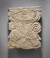 Free download Limestone funerary stele with volutes and a Hathor head free photo or picture to be edited with GIMP online image editor