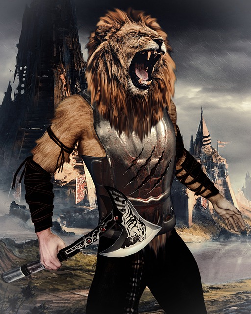 Free download lion warrior axe castle design free picture to be edited with GIMP free online image editor