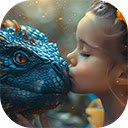 Little girl kisses magical dragon  screen for extension Chrome web store in OffiDocs Chromium
