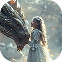 Magical scene of little girl rubbing dragon head  screen for extension Chrome web store in OffiDocs Chromium