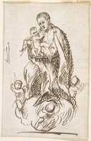 Free download Male Saint Standing on Cloud, Supported by Putti, Holding Infant Christ free photo or picture to be edited with GIMP online image editor