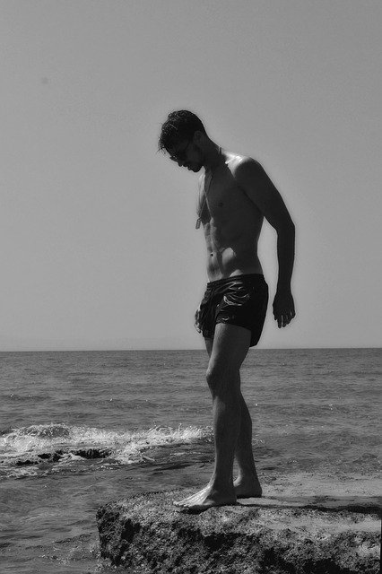 Free download man beach water rocks shirtless free picture to be edited with GIMP free online image editor