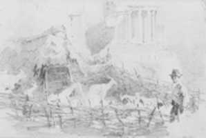 Free download Man in Landscape with Temple on Hill in Background (from Scrapbook) free photo or picture to be edited with GIMP online image editor