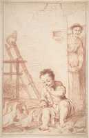 Free download Marcolfa Discovers BertoldinoTrying to Hatch Eggs (recto); Sketch of Bertoldino (verso) free photo or picture to be edited with GIMP online image editor