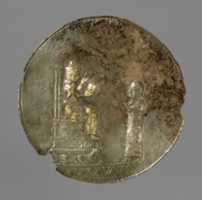 Free download Medallion with a seated deity and a male worshiper free photo or picture to be edited with GIMP online image editor