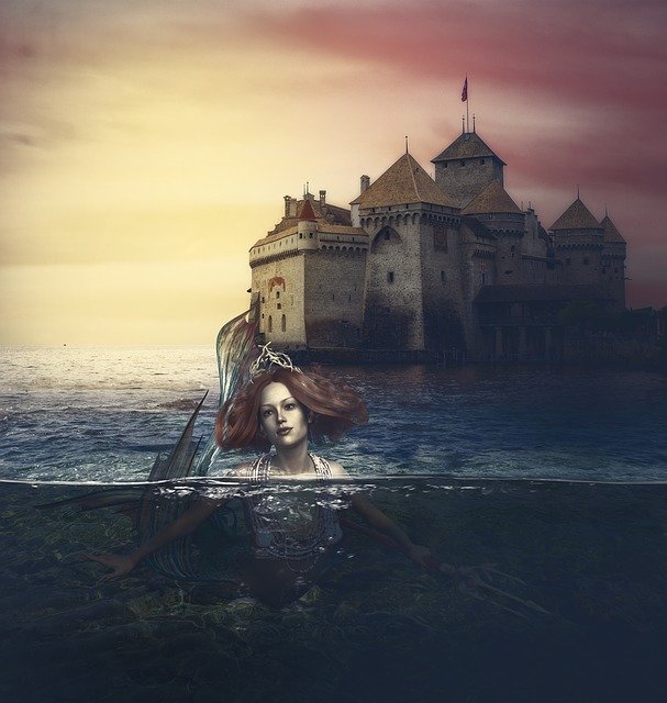 Bezpłatne pobieranie Mermaid Castle Sea bezpłatna ilustracja do edycji za pomocą internetowego edytora obrazów GIMP