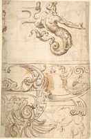 הורדה חינם Merman with Strapwork, Above Strapwork ו-Snails (רקטו); גרוטסקות עם דמויות מונח קריאטיד (לצד) תמונה או תמונה בחינם לעריכה עם עורך התמונות המקוון GIMP