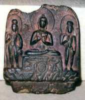 Free download Miniature Stele with Sakyamuni Buddha Flanked by the Bodhisattvas Maitreya and Padmapani free photo or picture to be edited with GIMP online image editor