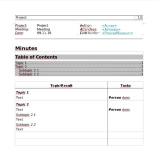 Darmowy szablon formularza minutowego z zadaniami dla LibreOffice, OpenOffice, Microsoft Word, Excel, Powerpoint i Office 365