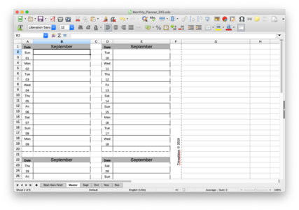 Libreng template Buwanang Planner, 3X5 Vertical valid para sa LibreOffice, OpenOffice, Microsoft Word, Excel, Powerpoint at Office 365
